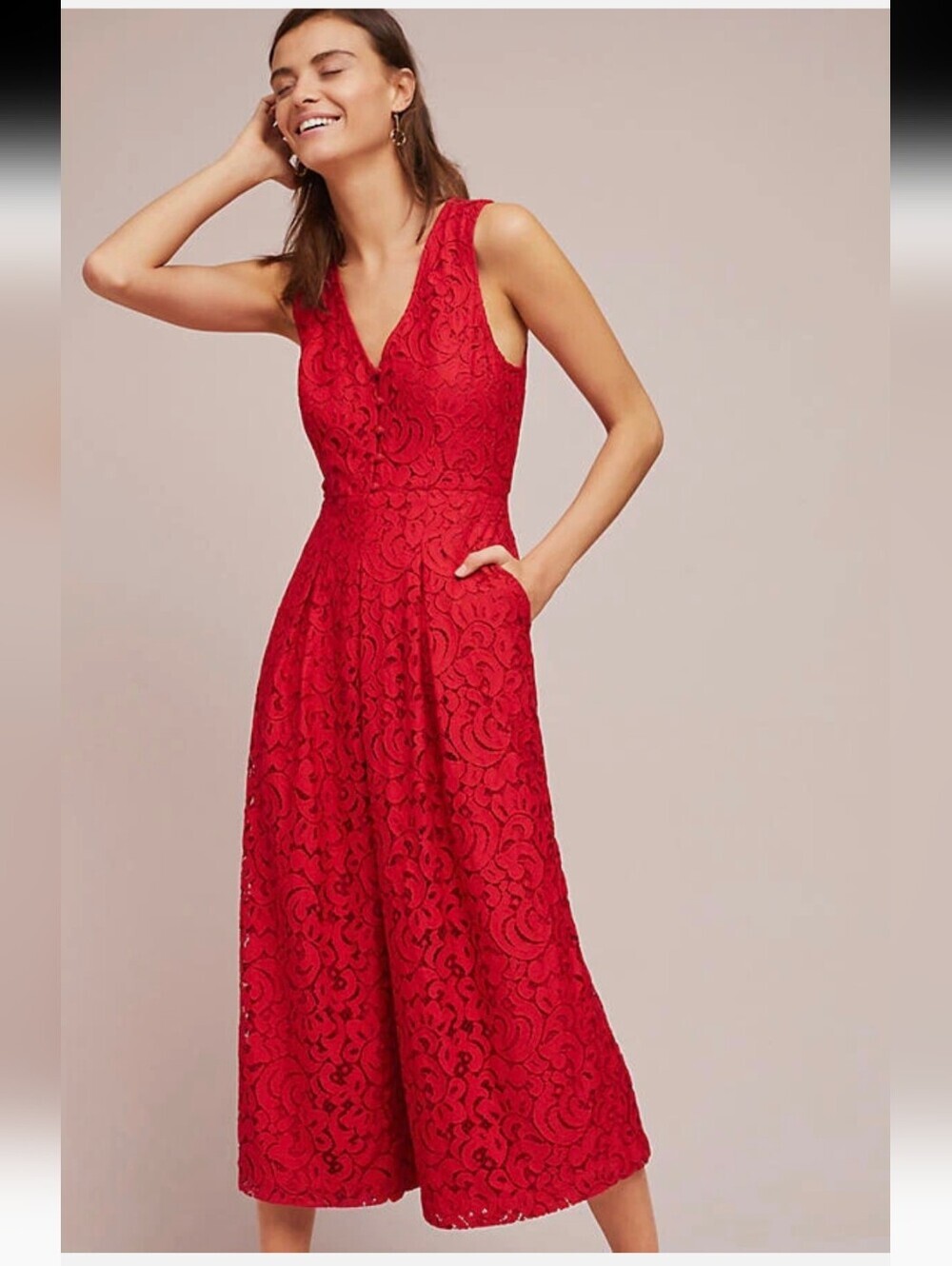 Anthropologie Moulinette Soeurs Crimson Lace V-Neck Romper Jumpsuit Size M (14)